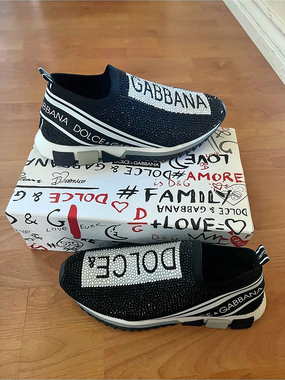 Dolce & Gabbana Sorrento Slip On Black Crystal Sneakers